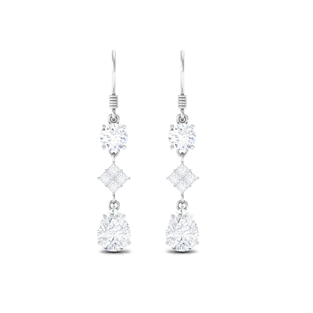 Certified Moissanite Bridal Dangle Earrings with Fish Hook