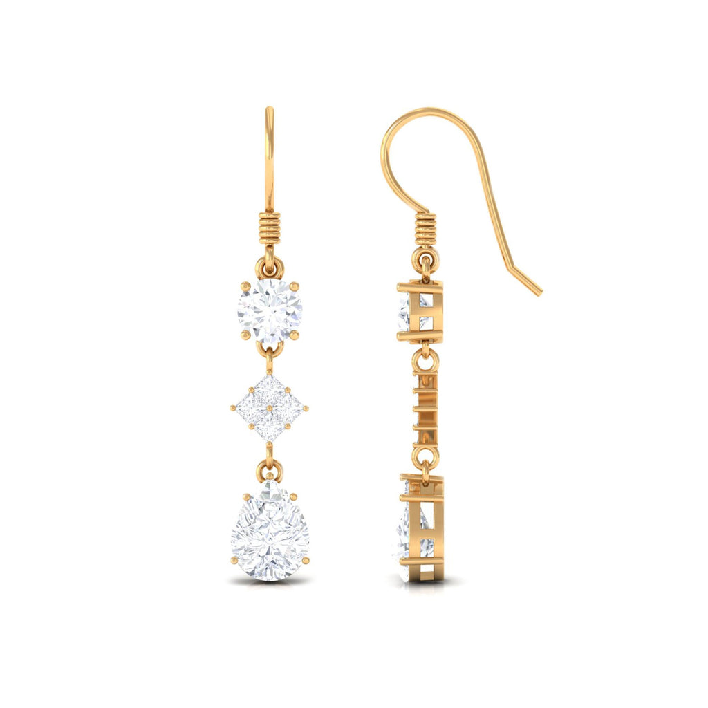 Certified Moissanite Bridal Dangle Earrings with Fish Hook