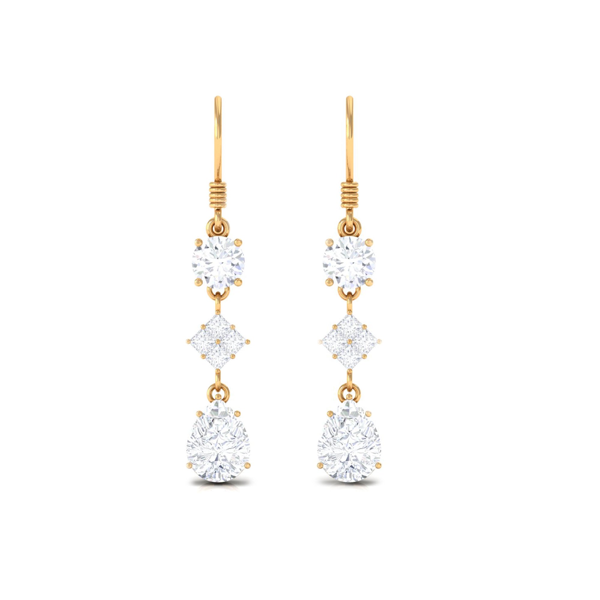 Certified Moissanite Bridal Dangle Earrings with Fish Hook