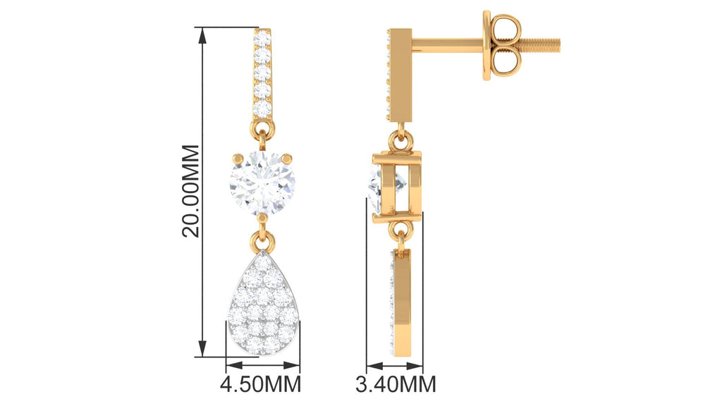 1 CT Round Cut Moissanite Classic Dangle Drop Earrings
