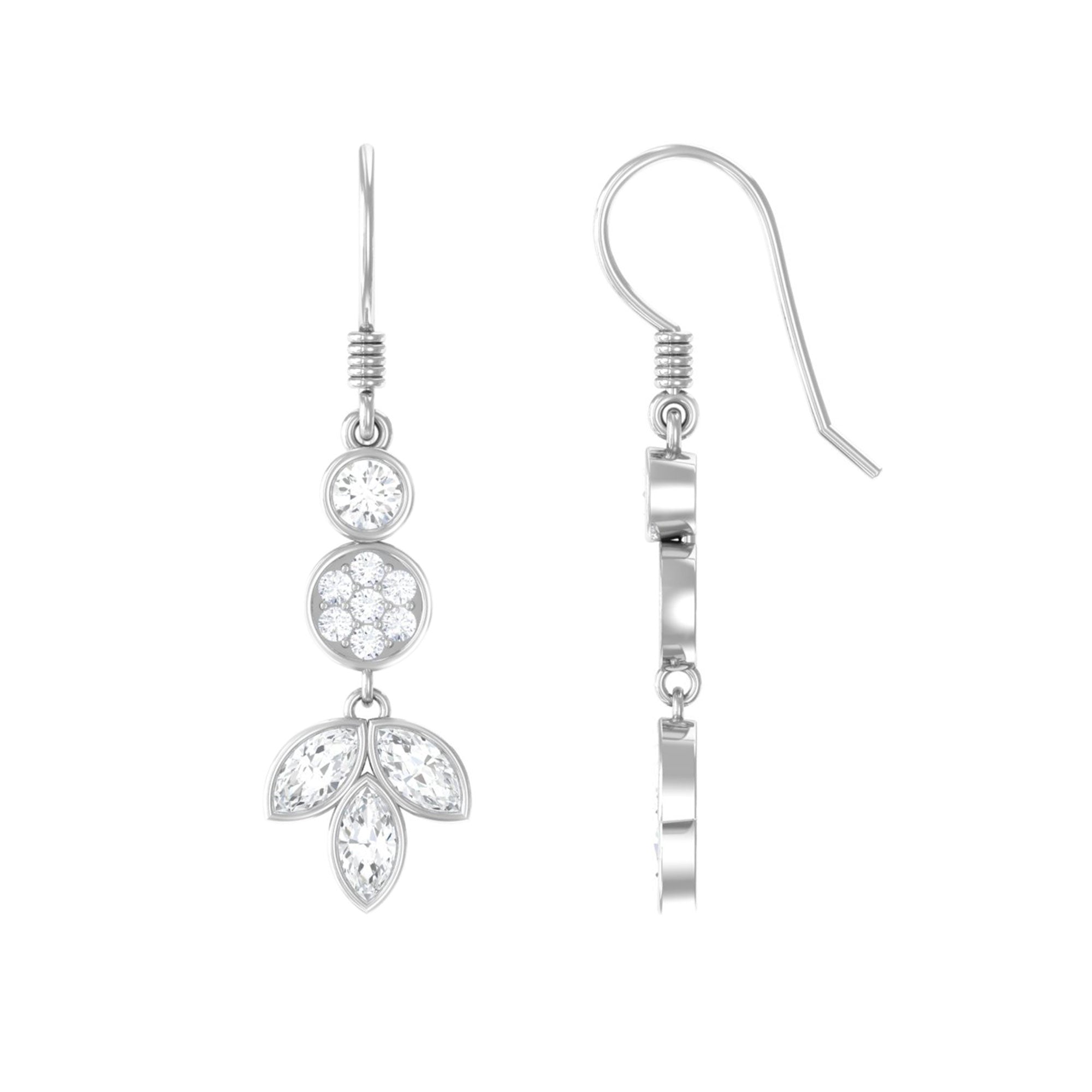 1.75 CT Marquise and Round Cut Moissanite Leaf Dangle Earrings