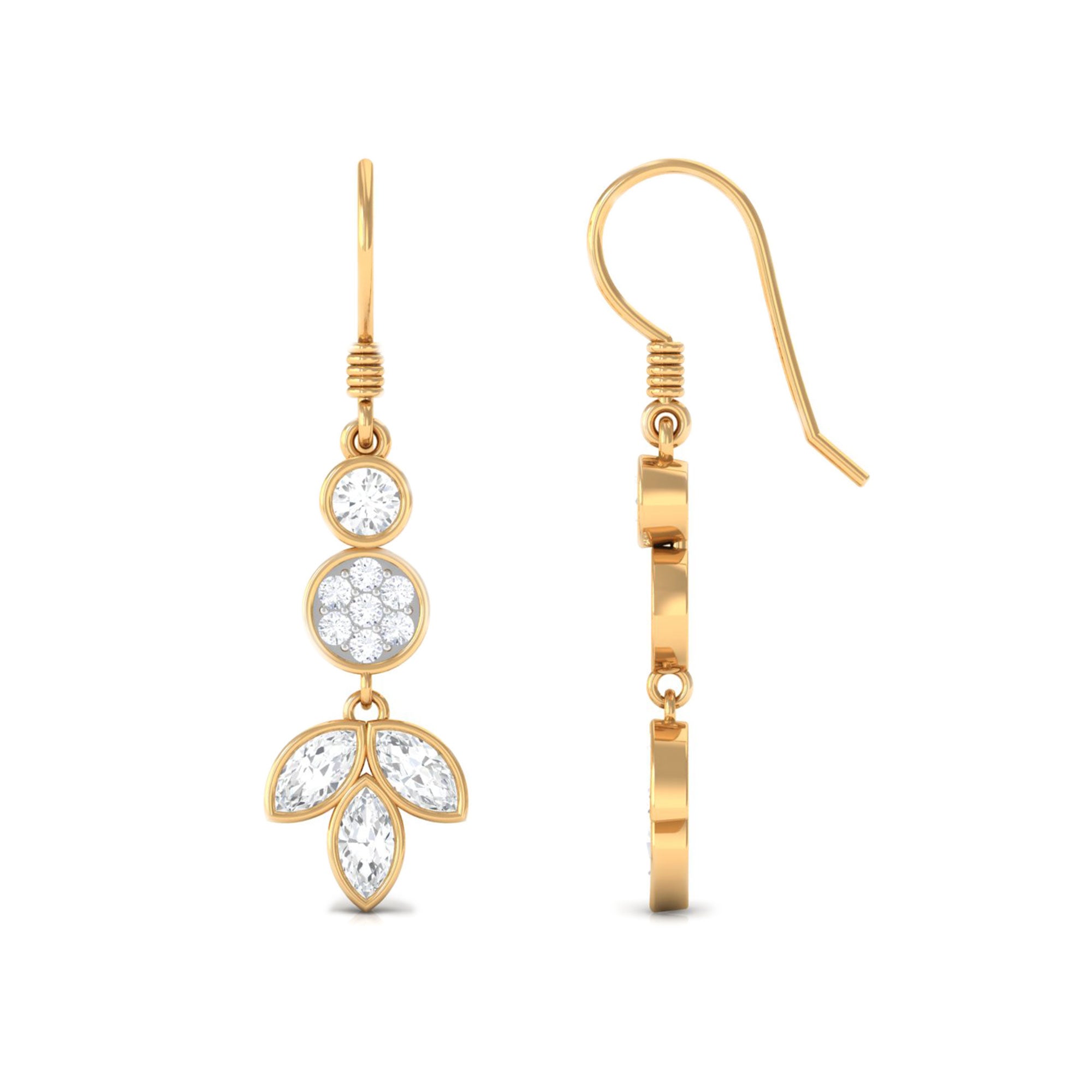 1.75 CT Marquise and Round Cut Moissanite Leaf Dangle Earrings