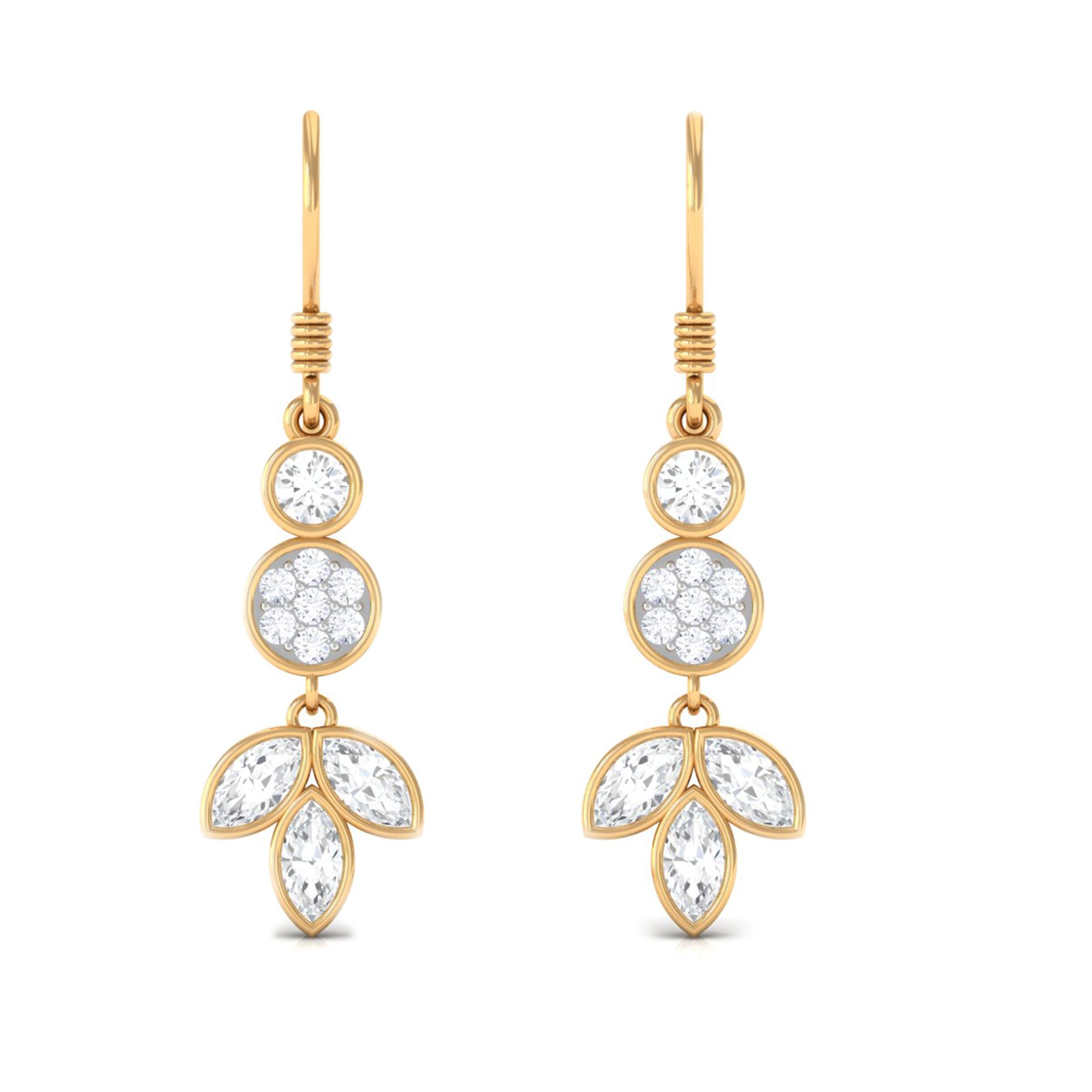 1.75 CT Marquise and Round Cut Moissanite Leaf Dangle Earrings