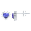 Natural 2 Carat Tanzanite Heart Stud Earrings with Diamond Halo