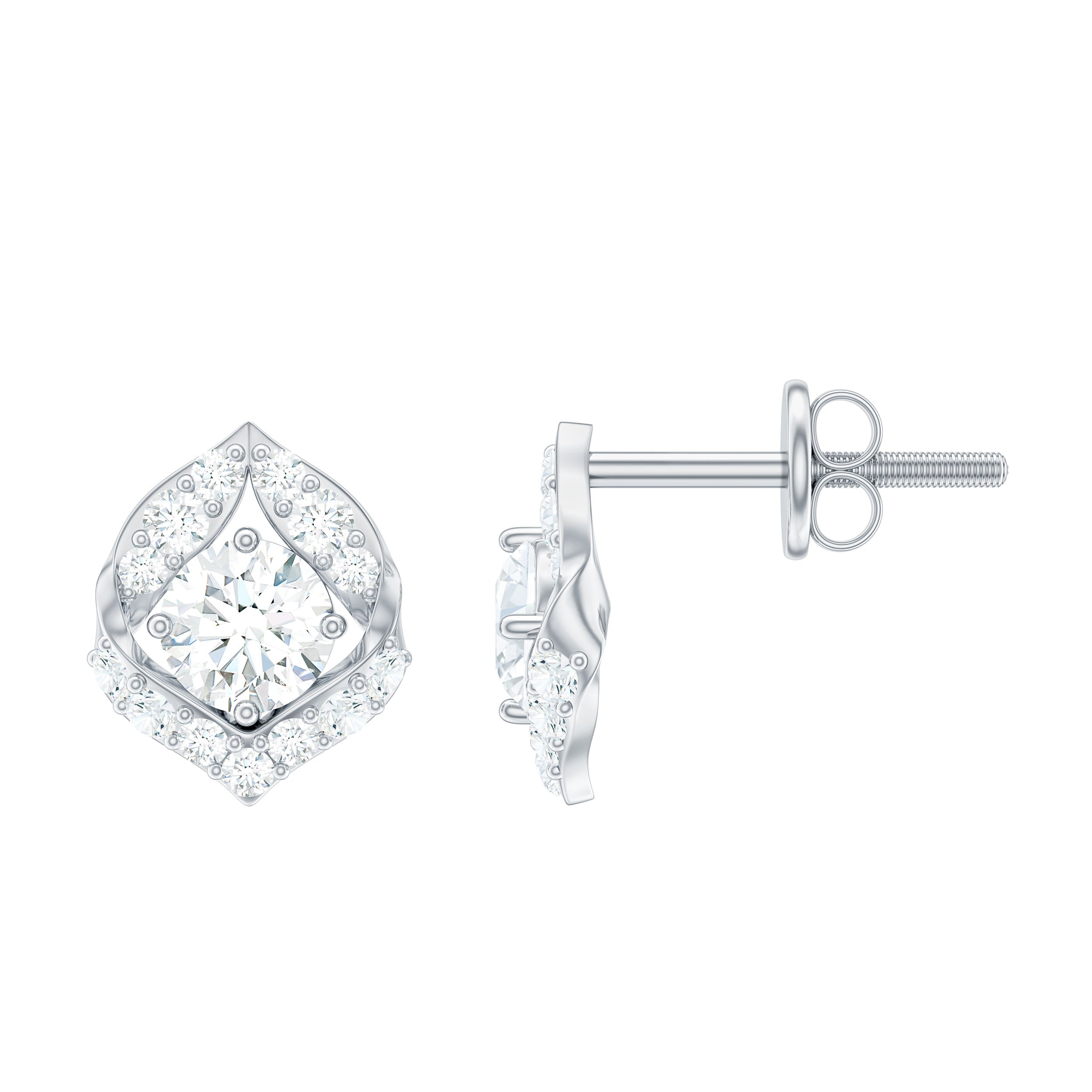 Nature Inspired Diamond Leaf Earrings with Screw Back