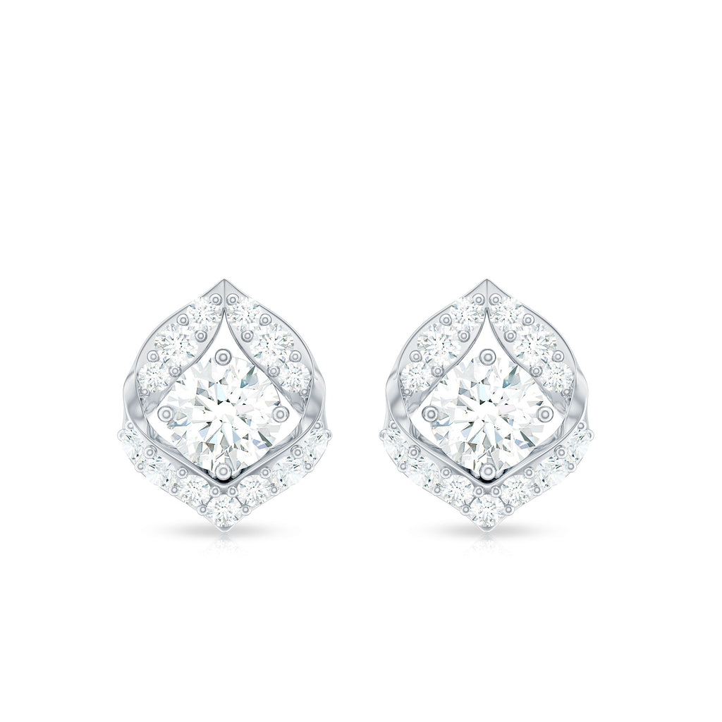 Nature Inspired Diamond Leaf Earrings with Screw Back