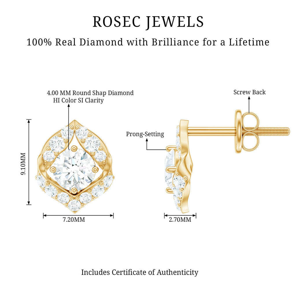 Nature Inspired Diamond Leaf Earrings with Screw Back
