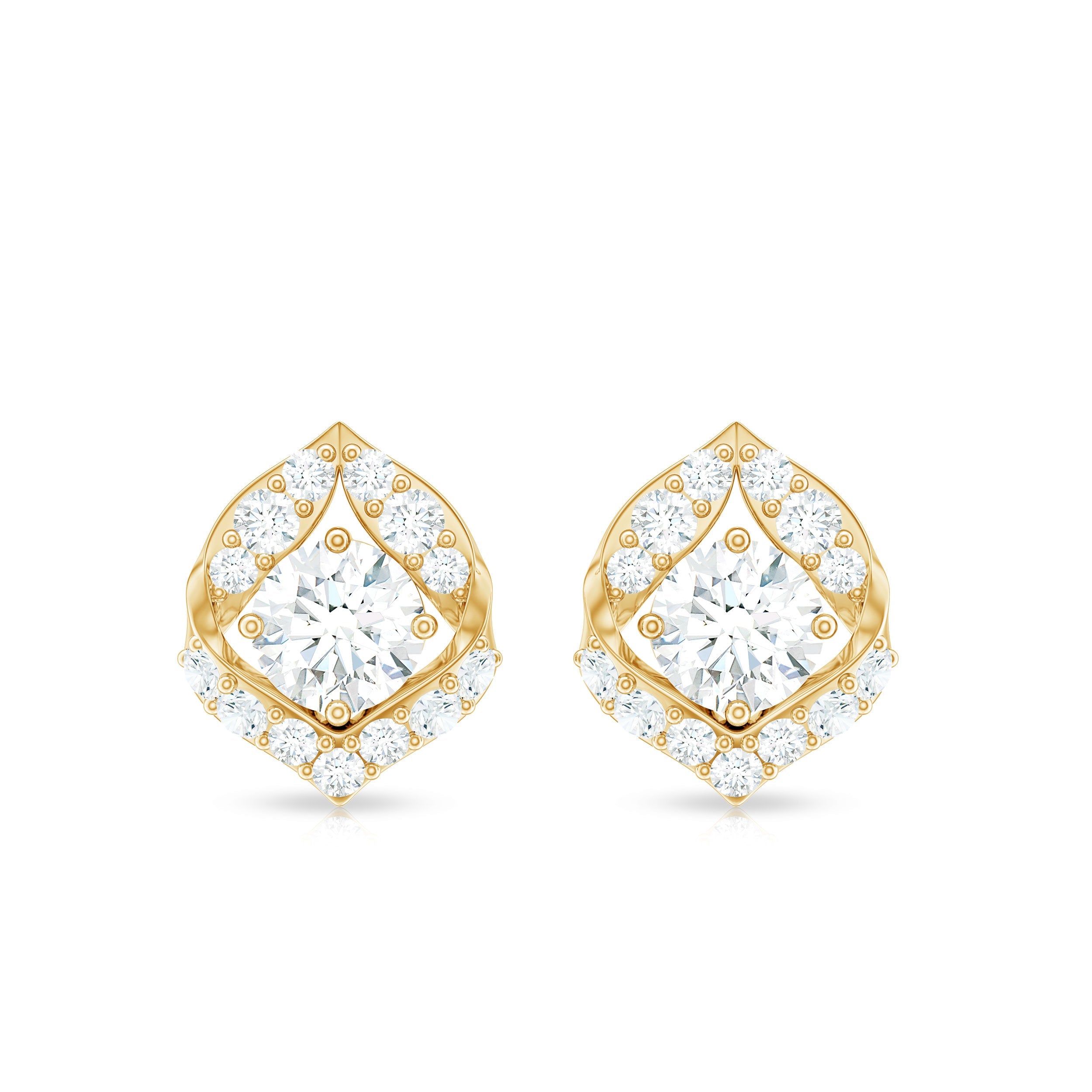 Nature Inspired Diamond Leaf Earrings with Screw Back