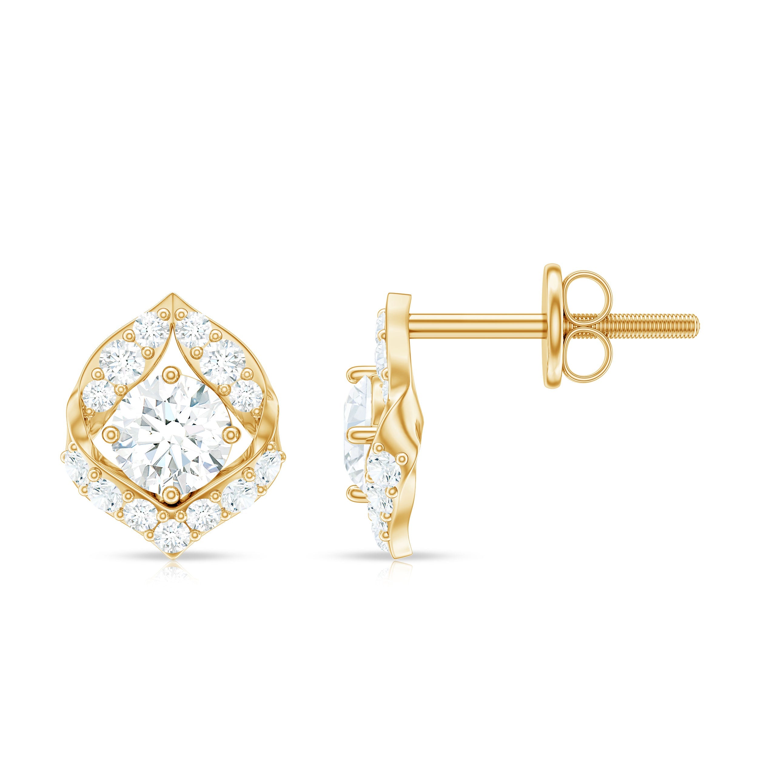 Nature Inspired Diamond Leaf Earrings with Screw Back