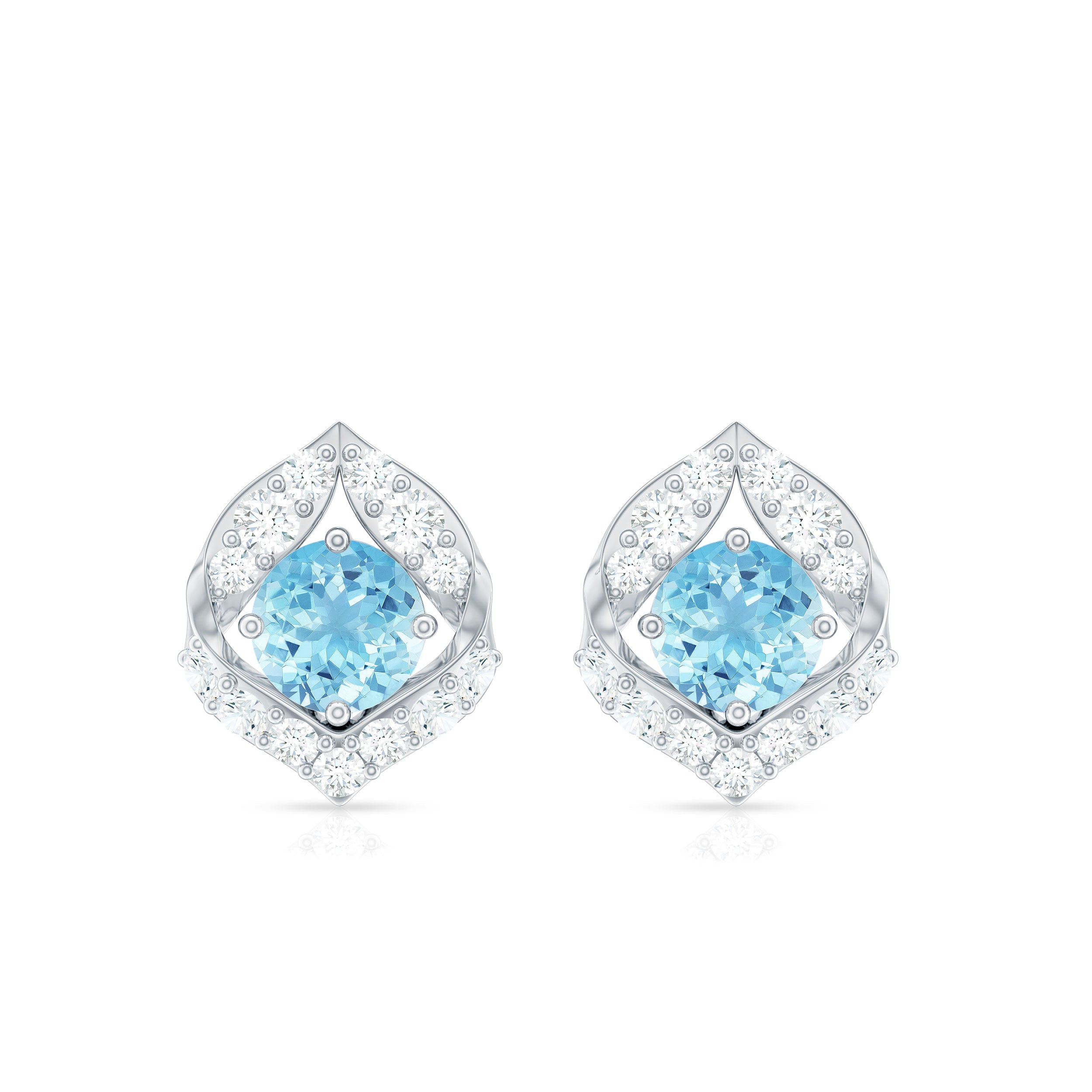 Vintage Inspired Aquamarine Diamond Leaf Earrings