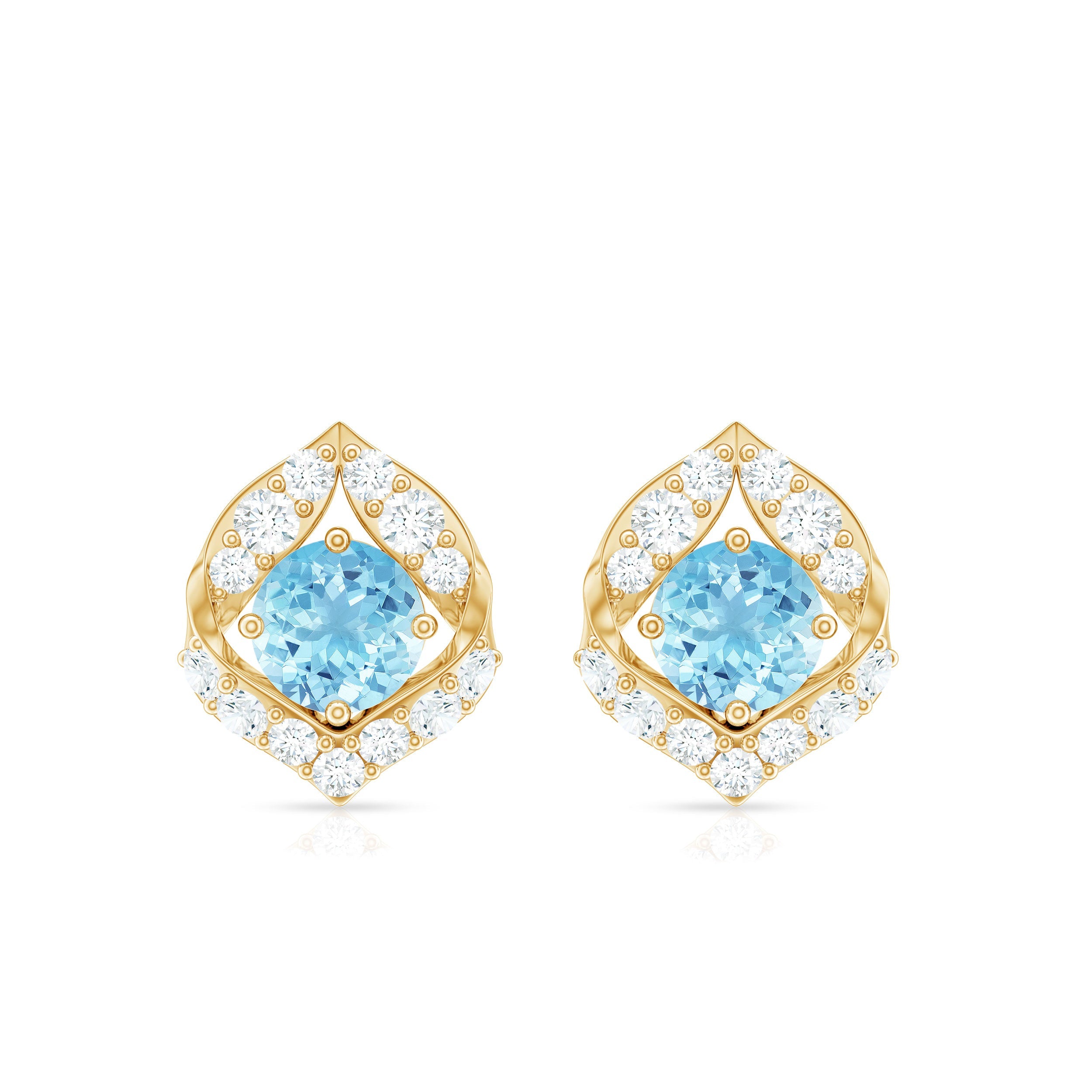 Vintage Inspired Aquamarine Diamond Leaf Earrings