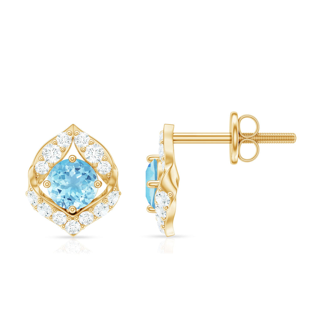 Vintage Inspired Aquamarine Diamond Leaf Earrings