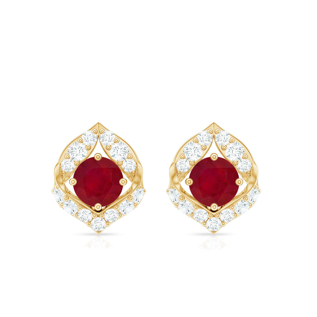 Natural Ruby Diamond Stud Earrings for Women