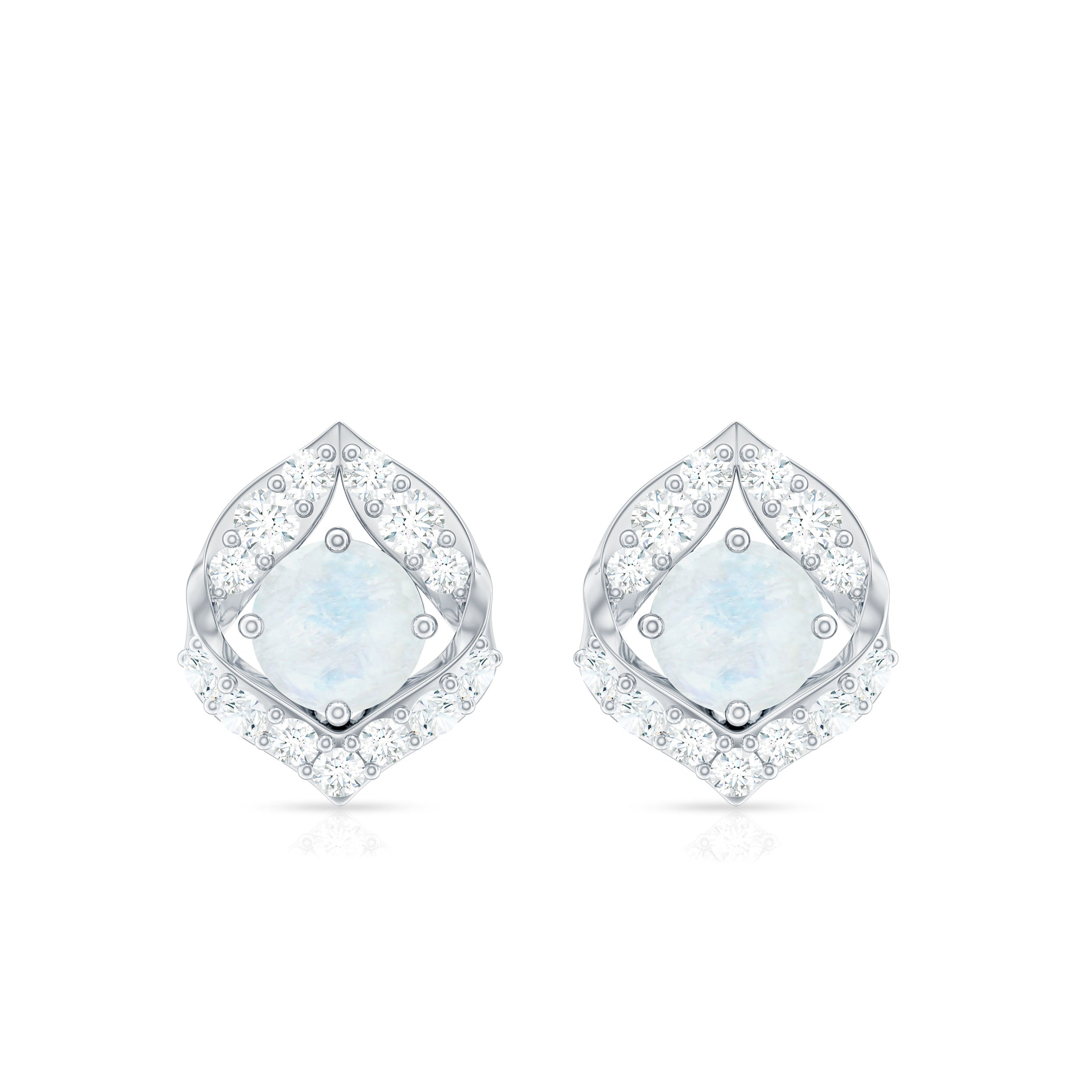 Real Moonstone Diamond Stud Earrings with Screw Back