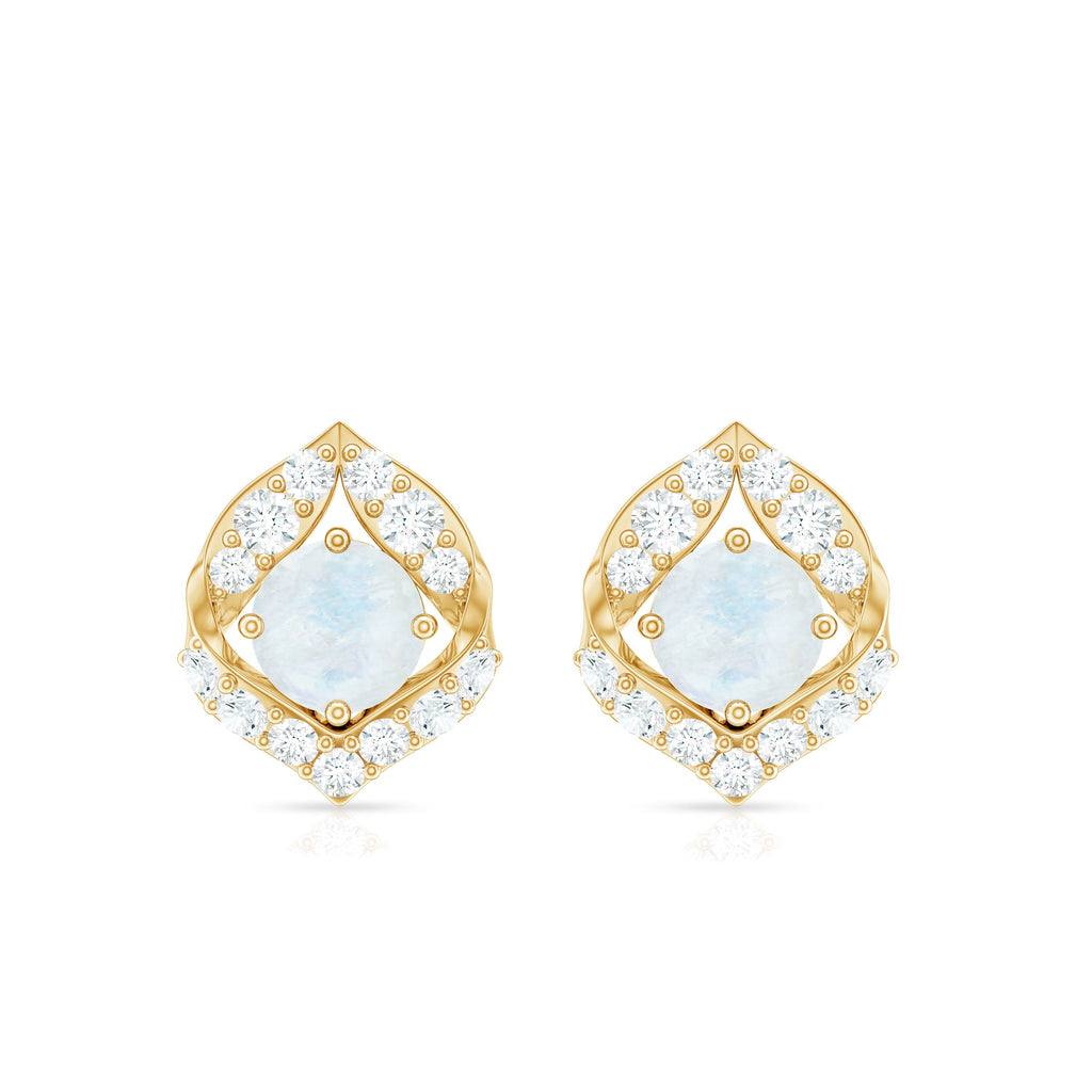 Real Moonstone Diamond Stud Earrings with Screw Back