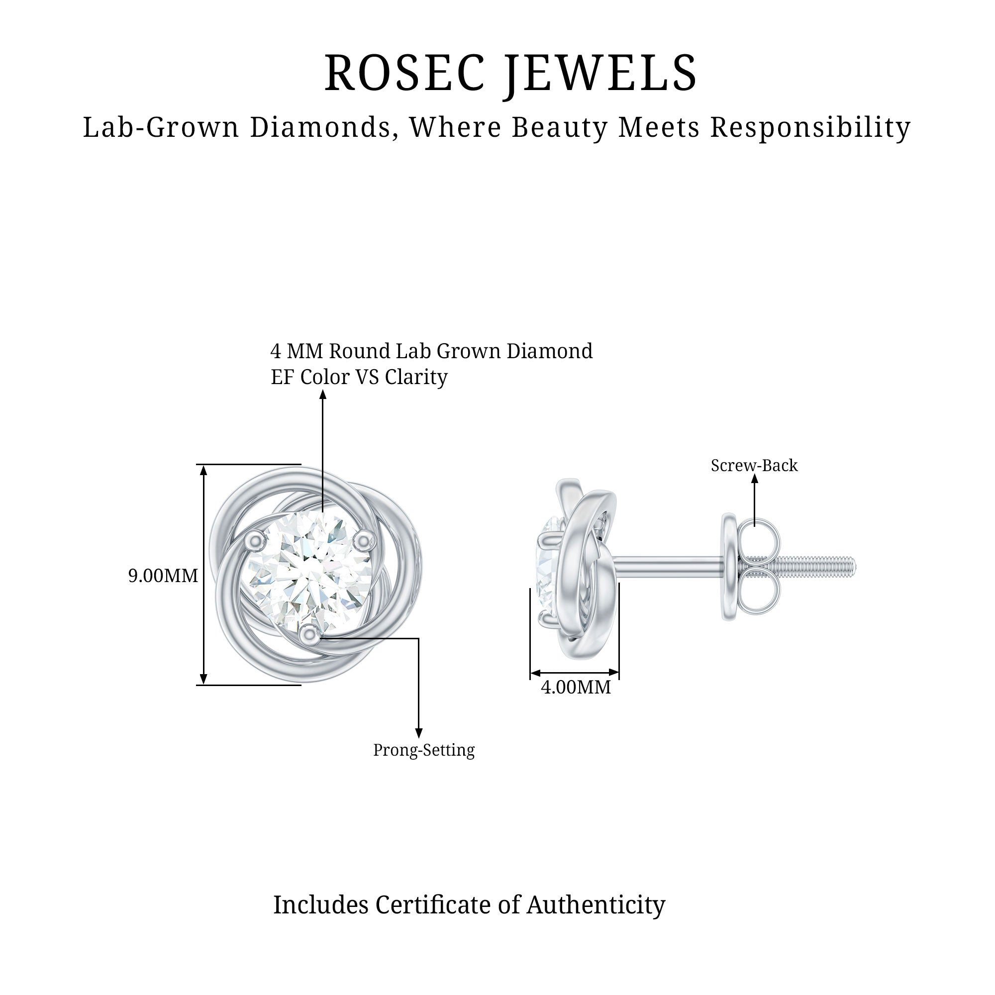 Certified Lab Grown Diamond Swirl Earrings With Screw Back
