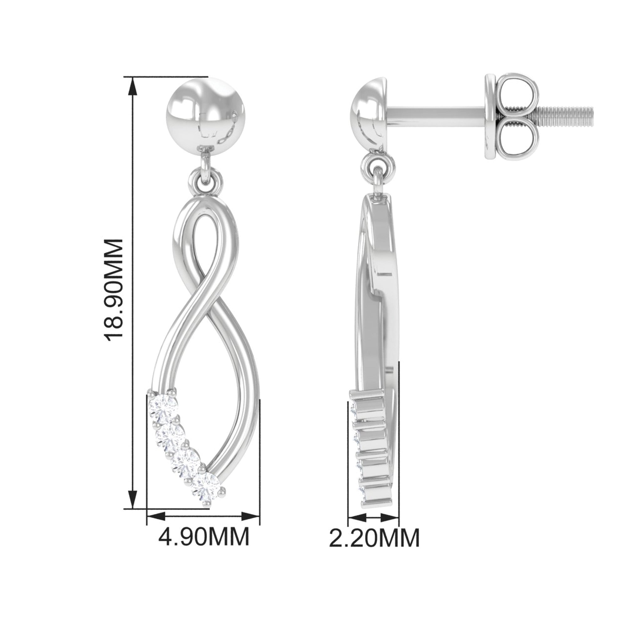Certified Moissanite Infinity Drop Earrings with Screw Back