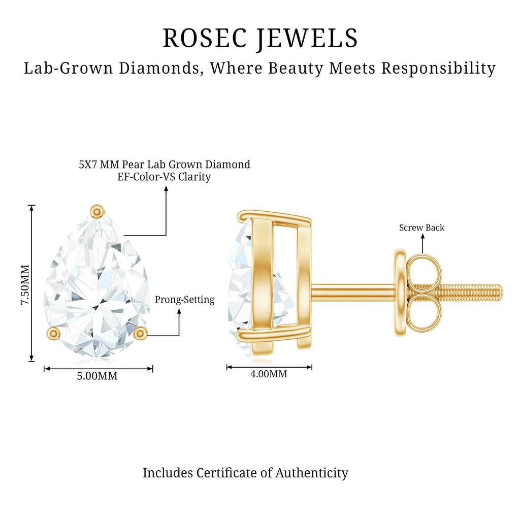 Pear Shape Lab Grown Diamond Solitaire Stud Earrings