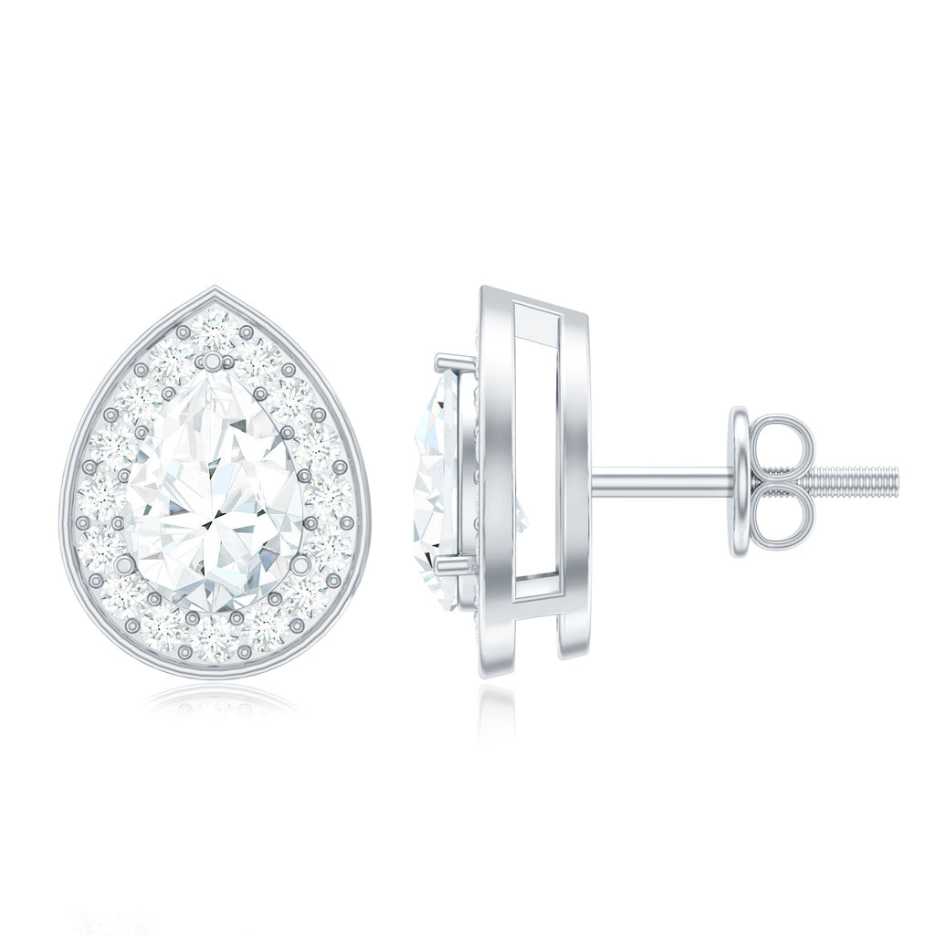 Pear Shape Lab Grown Diamond Classic Halo Stud Earrings