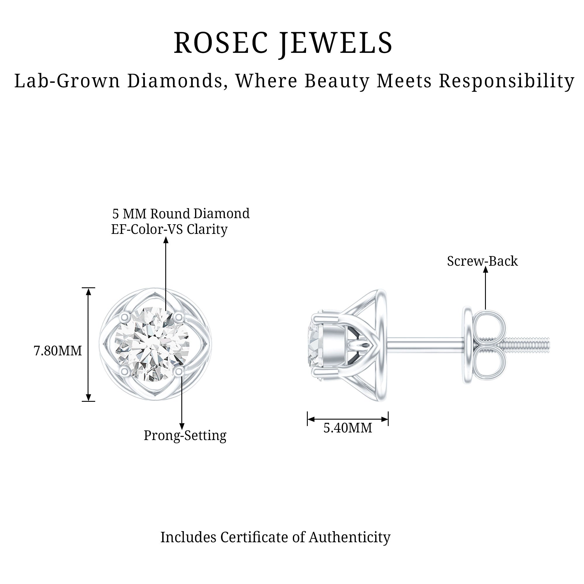 Round Lab Grown Diamond Solitaire Floral Stud Earrings