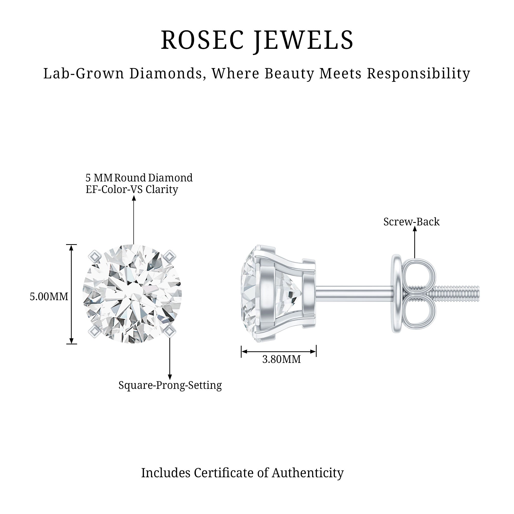 Brilliant Cut Lab Grown Diamond 1 Carat Stud Earrings
