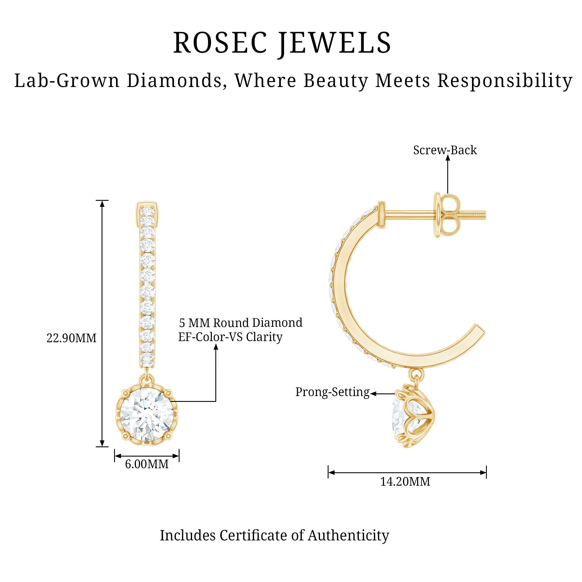 Lab Grown Diamond Minimal Hoop Drop Earrings
