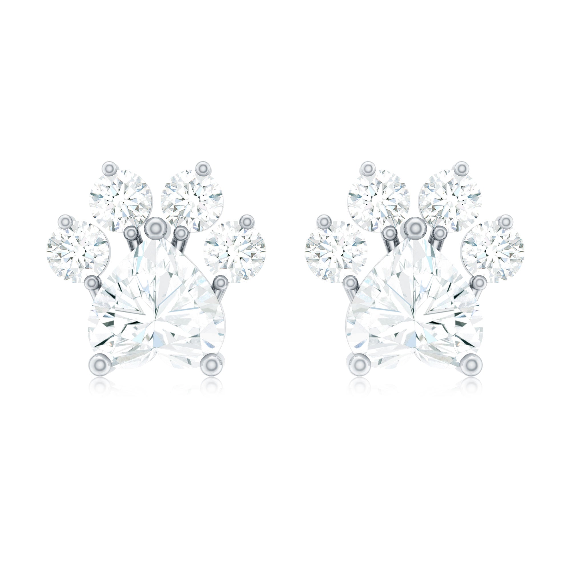 Natural Heart Shaped Diamond Dog Paw Stud Earrings