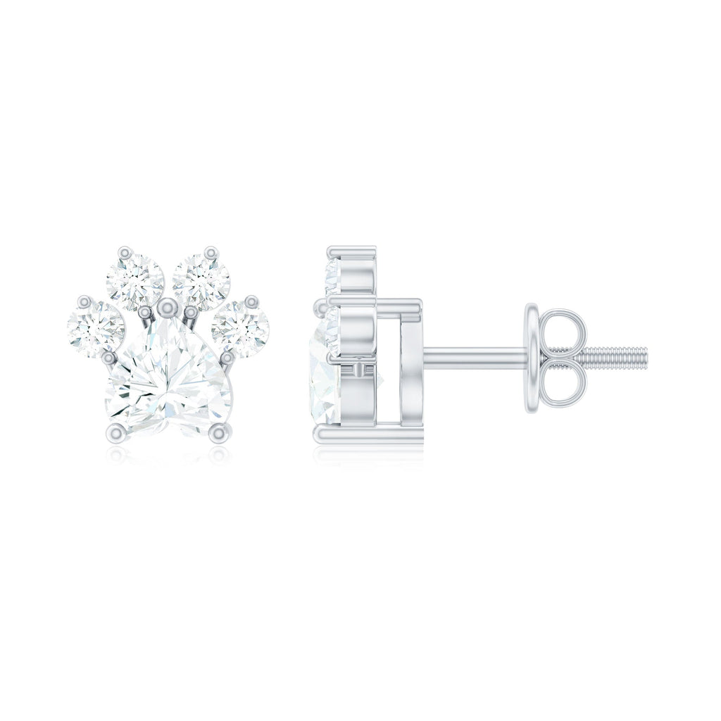 Natural Heart Shaped Diamond Dog Paw Stud Earrings