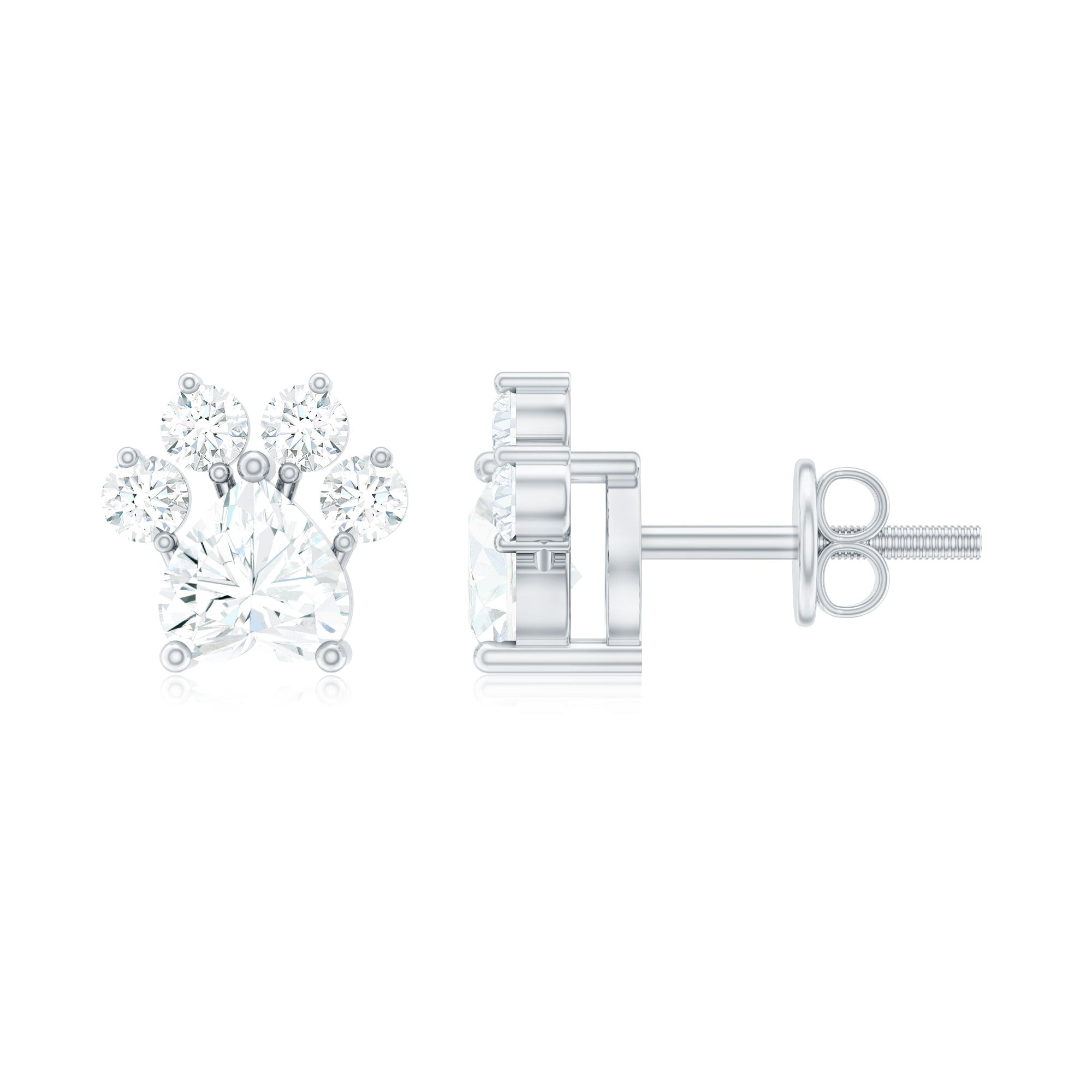 Natural Heart Shaped Diamond Dog Paw Stud Earrings