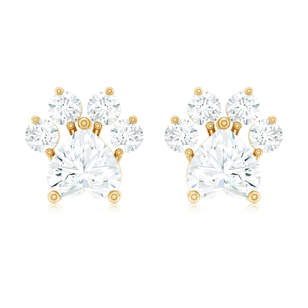 Natural Heart Shaped Diamond Dog Paw Stud Earrings