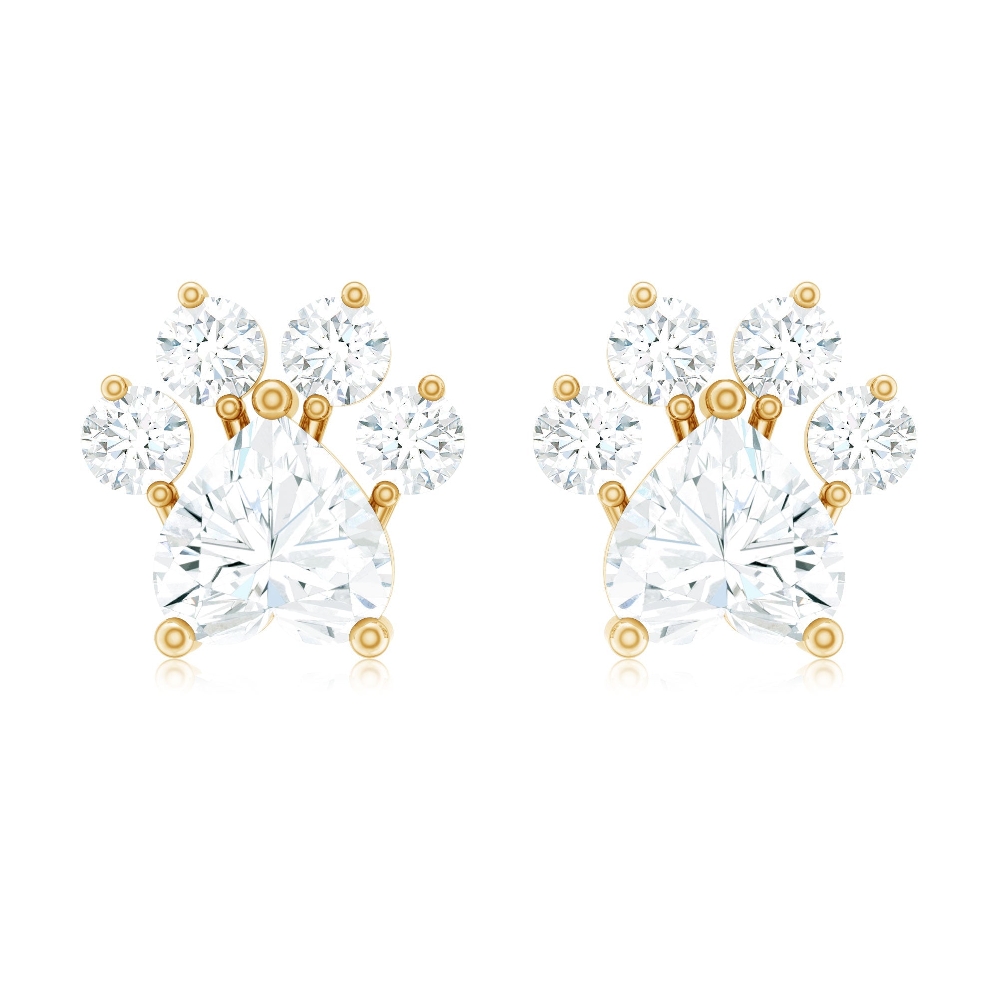 Natural Heart Shaped Diamond Dog Paw Stud Earrings