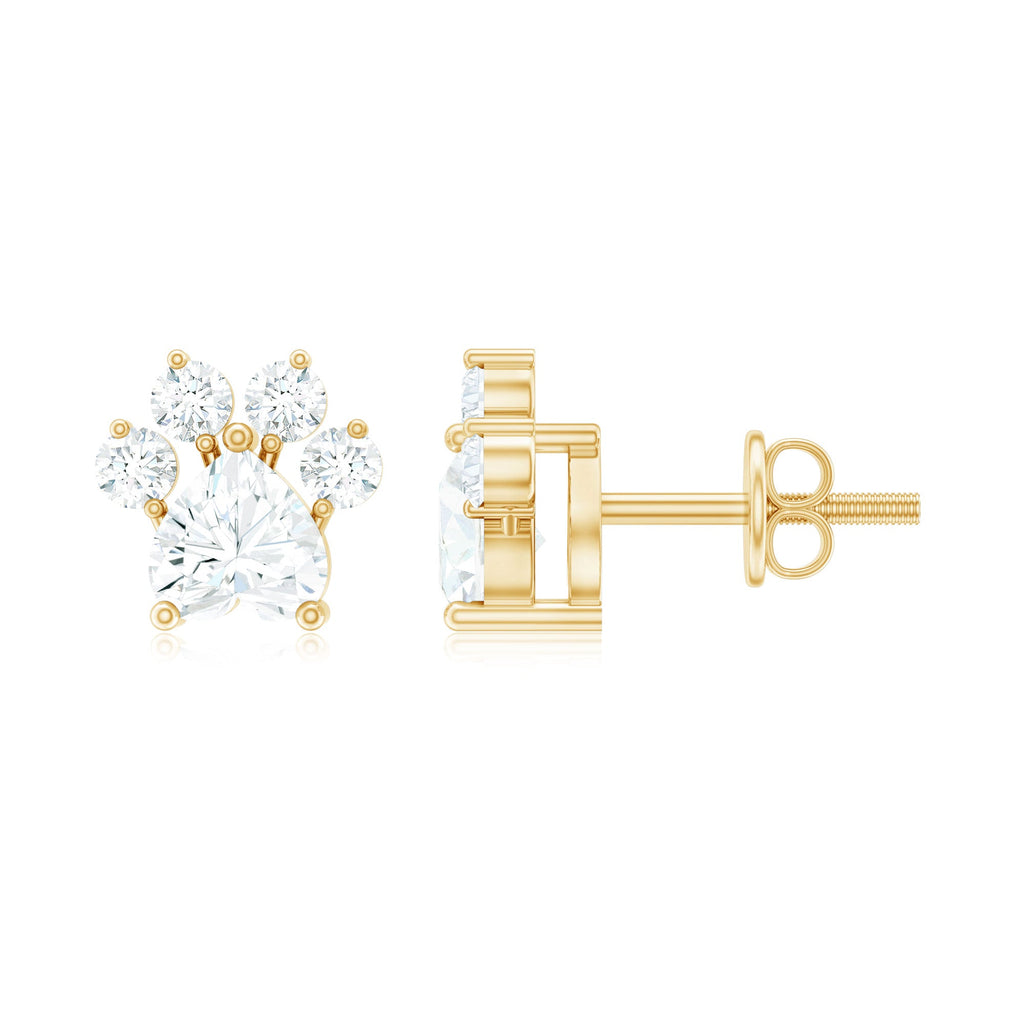 Natural Heart Shaped Diamond Dog Paw Stud Earrings