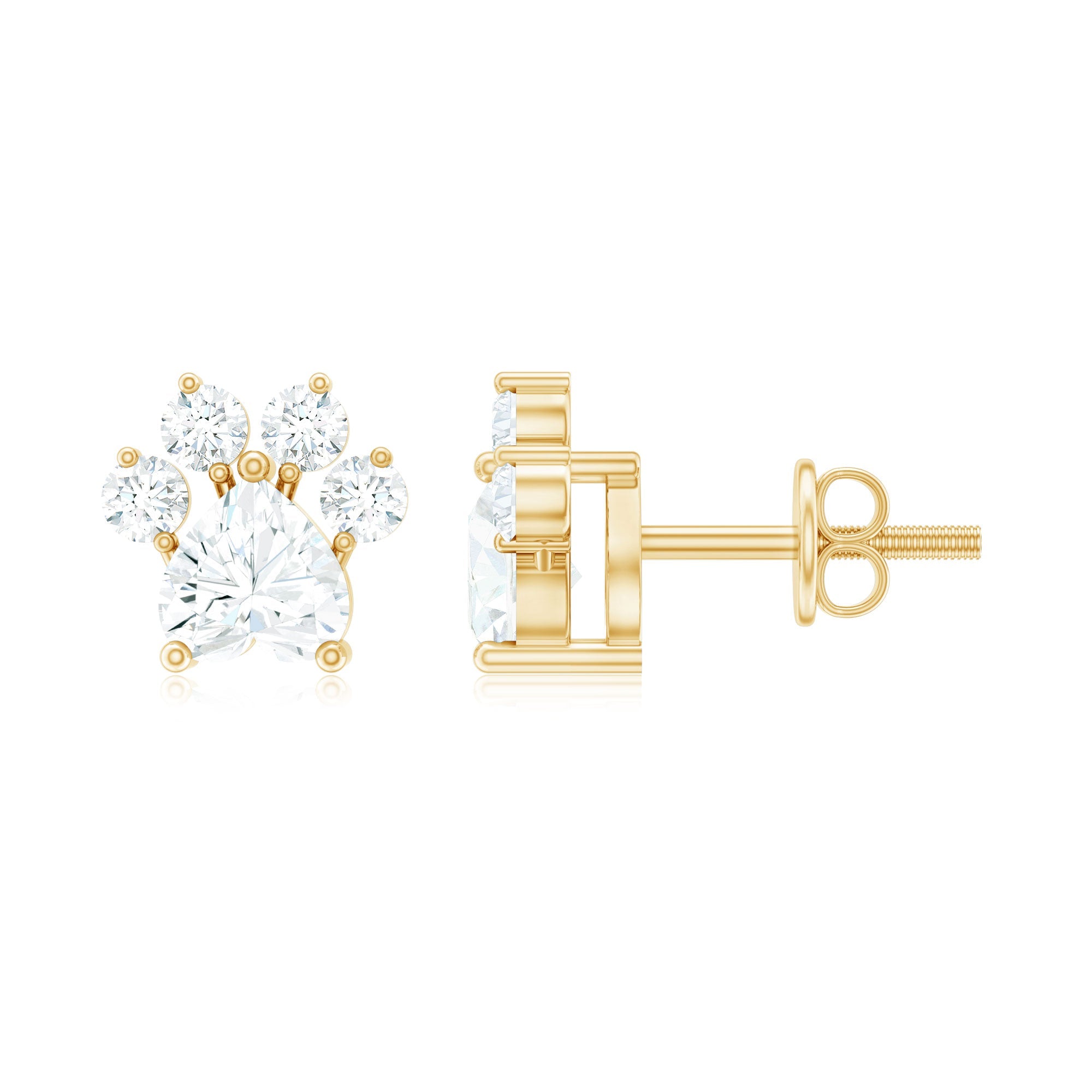 Natural Heart Shaped Diamond Dog Paw Stud Earrings