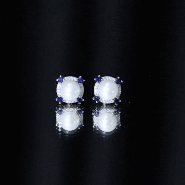 Certified Cultured Pearl and Sapphire Bridal Stud Earrings