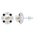 Vintage Style Freshwater Pearl and Black Onyx Stud Earrings