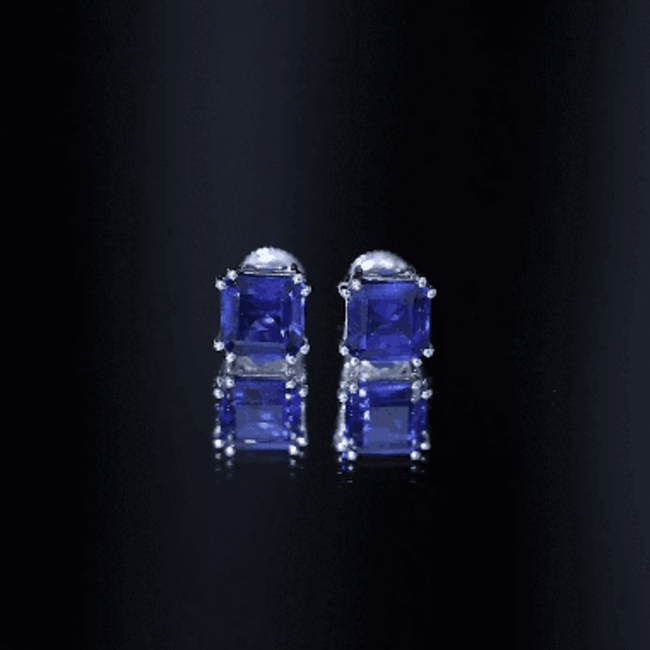8MM Asscher Cut Lab Created Blue Sapphire Stud Earrings