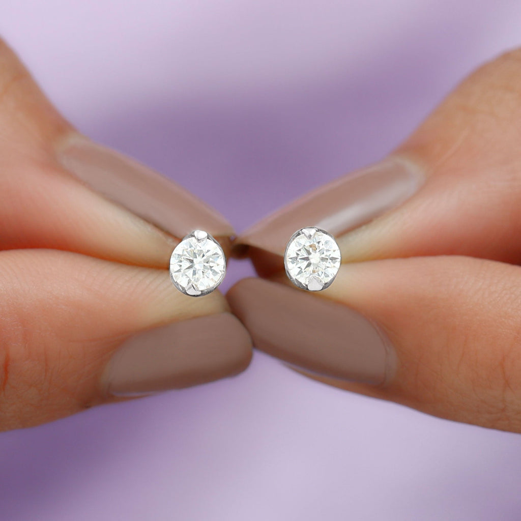 Minimalist 0.63 Carat Round Moissanite Solitaire Stud Earrings