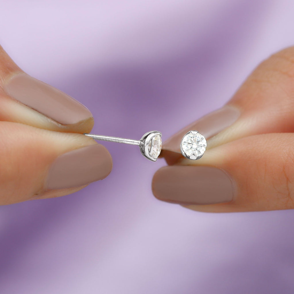 Minimalist 0.63 Carat Round Moissanite Solitaire Stud Earrings
