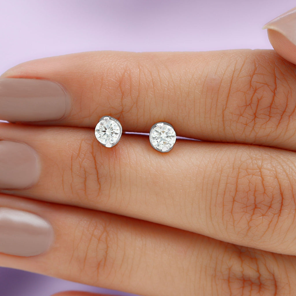 Minimalist 0.63 Carat Round Moissanite Solitaire Stud Earrings
