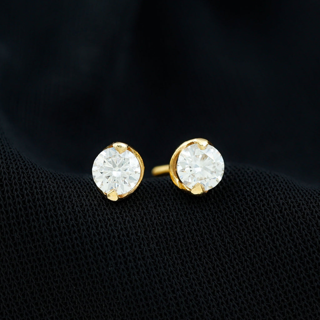 Minimalist 0.63 Carat Round Moissanite Solitaire Stud Earrings