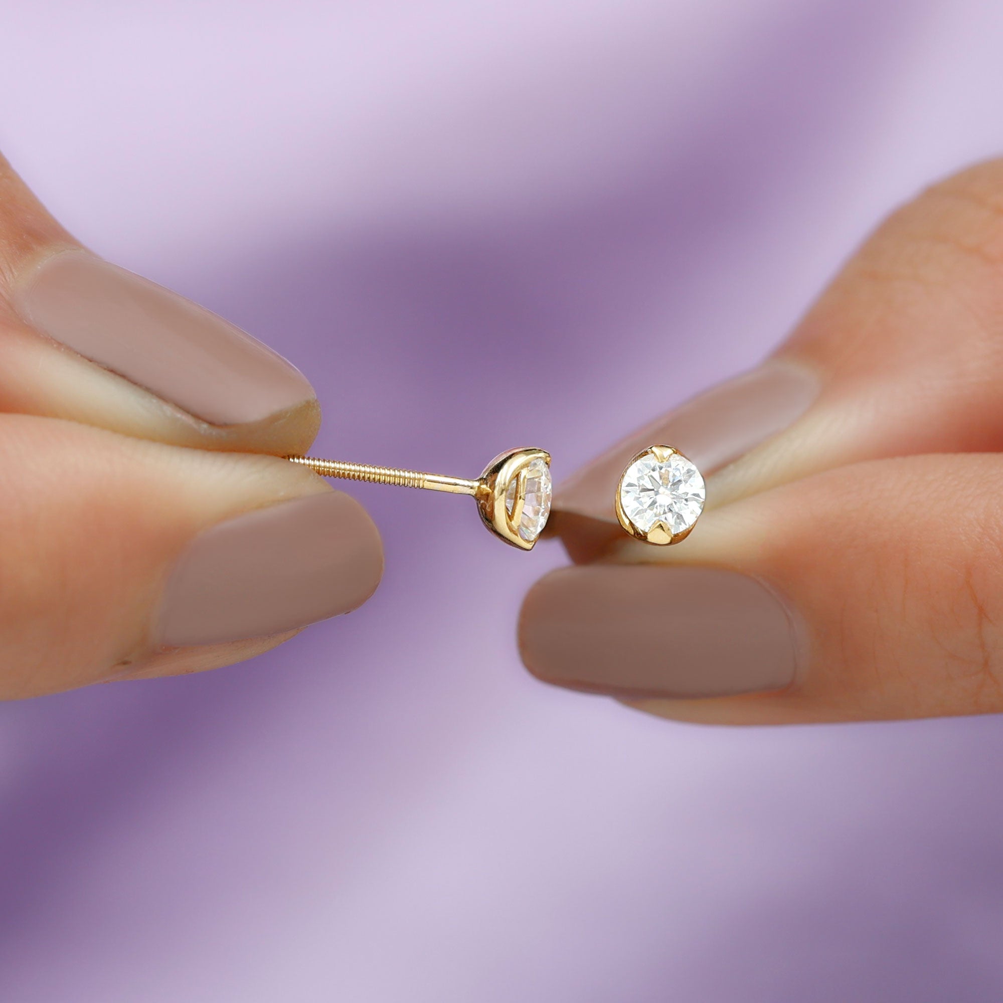 Minimalist 0.63 Carat Round Moissanite Solitaire Stud Earrings