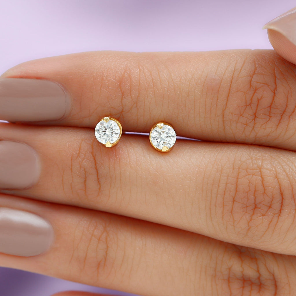 Minimalist 0.63 Carat Round Moissanite Solitaire Stud Earrings