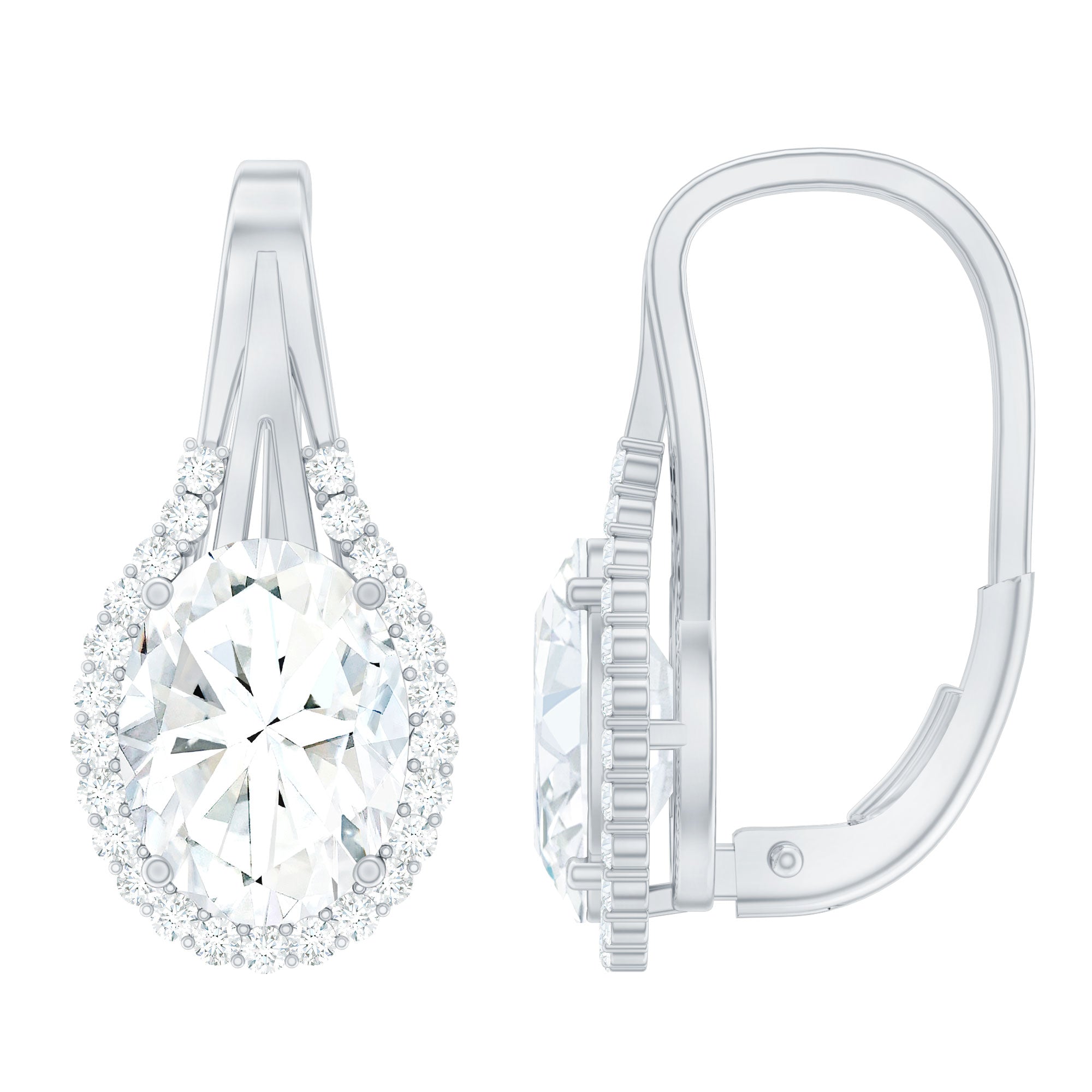 Oval Shaped 6X8 MM Moissanite Designer Earrings in Silver