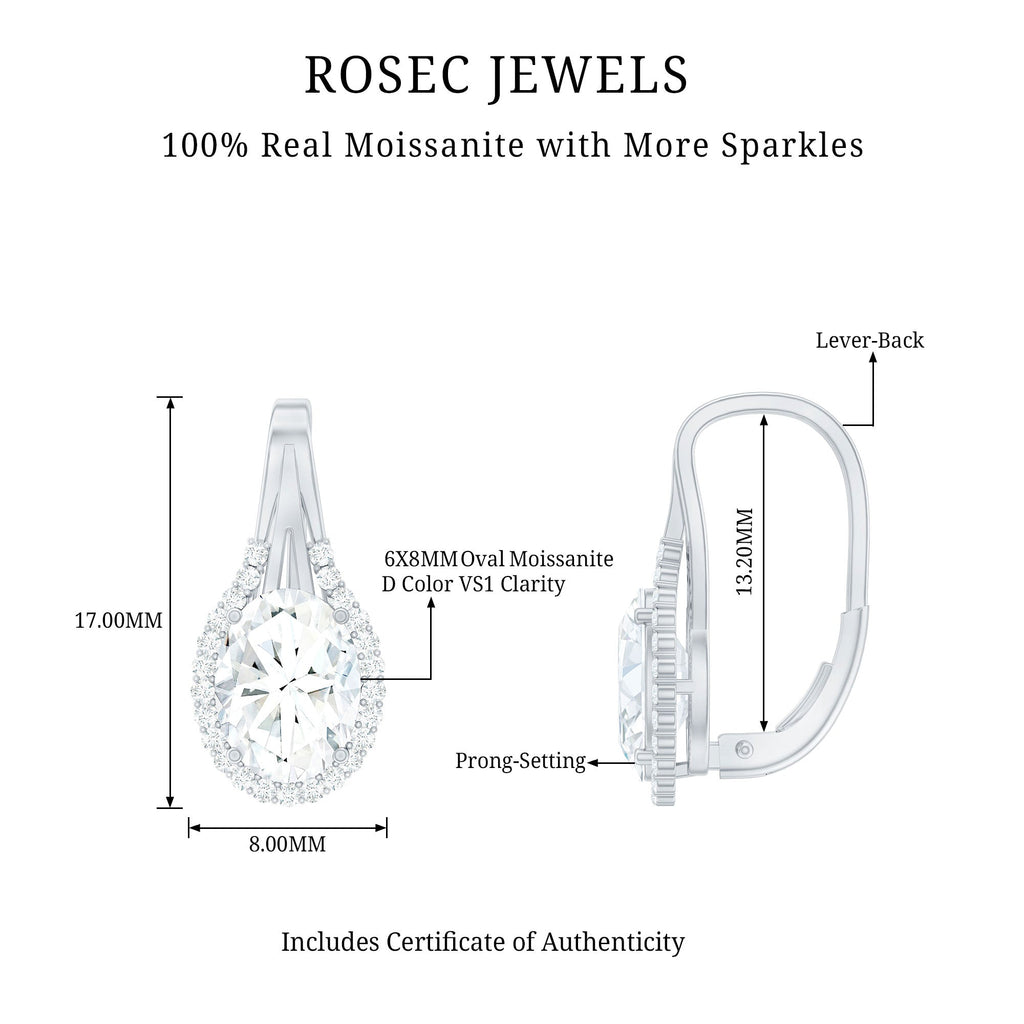 Oval Shaped 6X8 MM Moissanite Designer Earrings in Silver