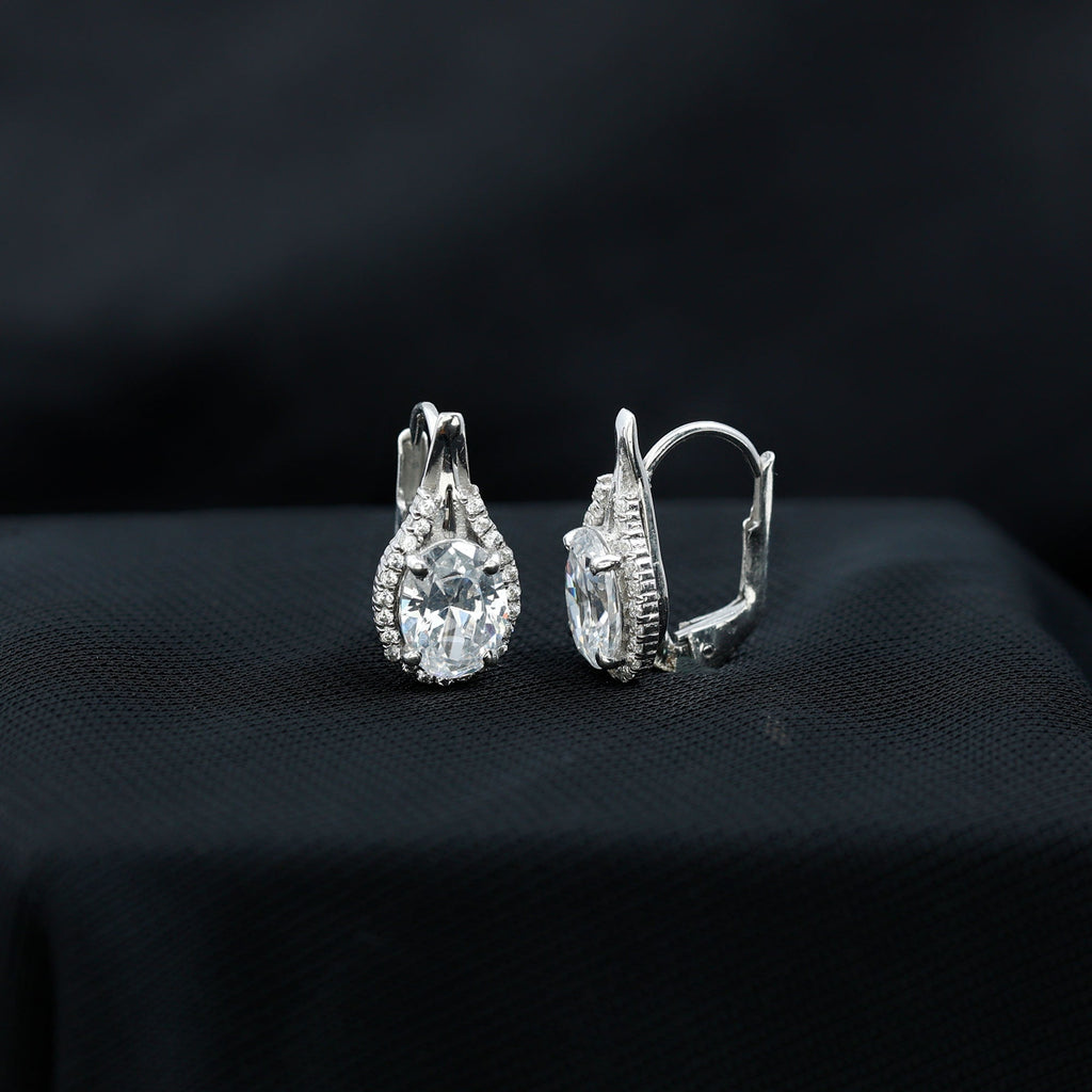 Oval Shaped 6X8 MM Moissanite Designer Earrings in Silver