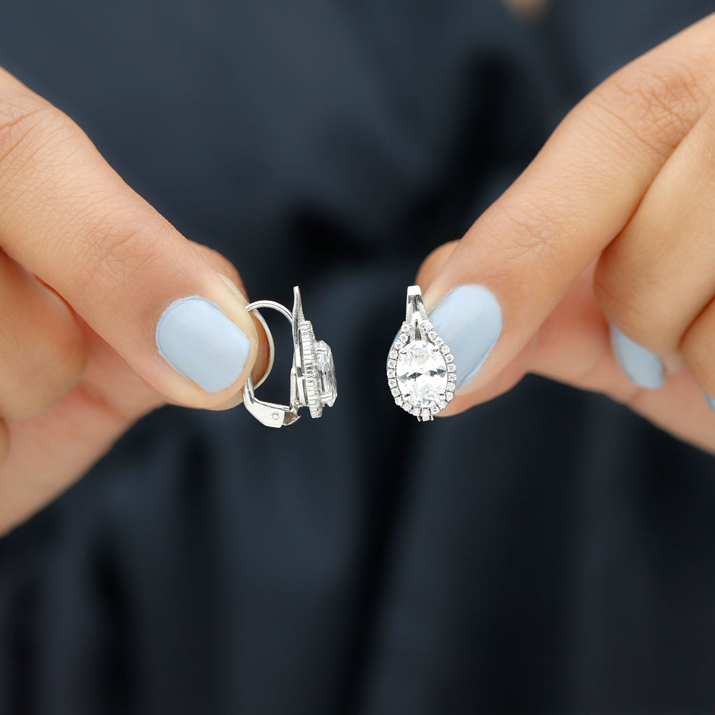 Oval Shaped 6X8 MM Moissanite Designer Earrings in Silver