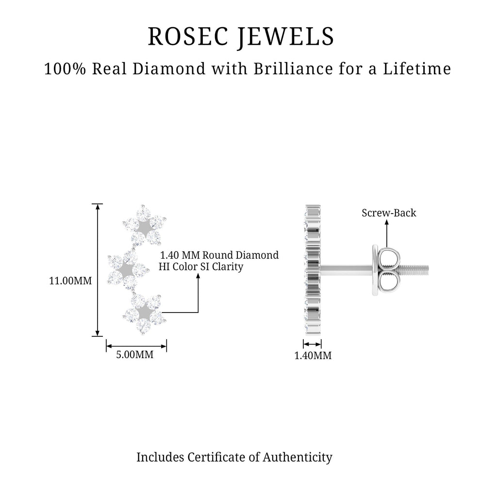 1/2 CT Diamond Floral Climber Earrings in Gold