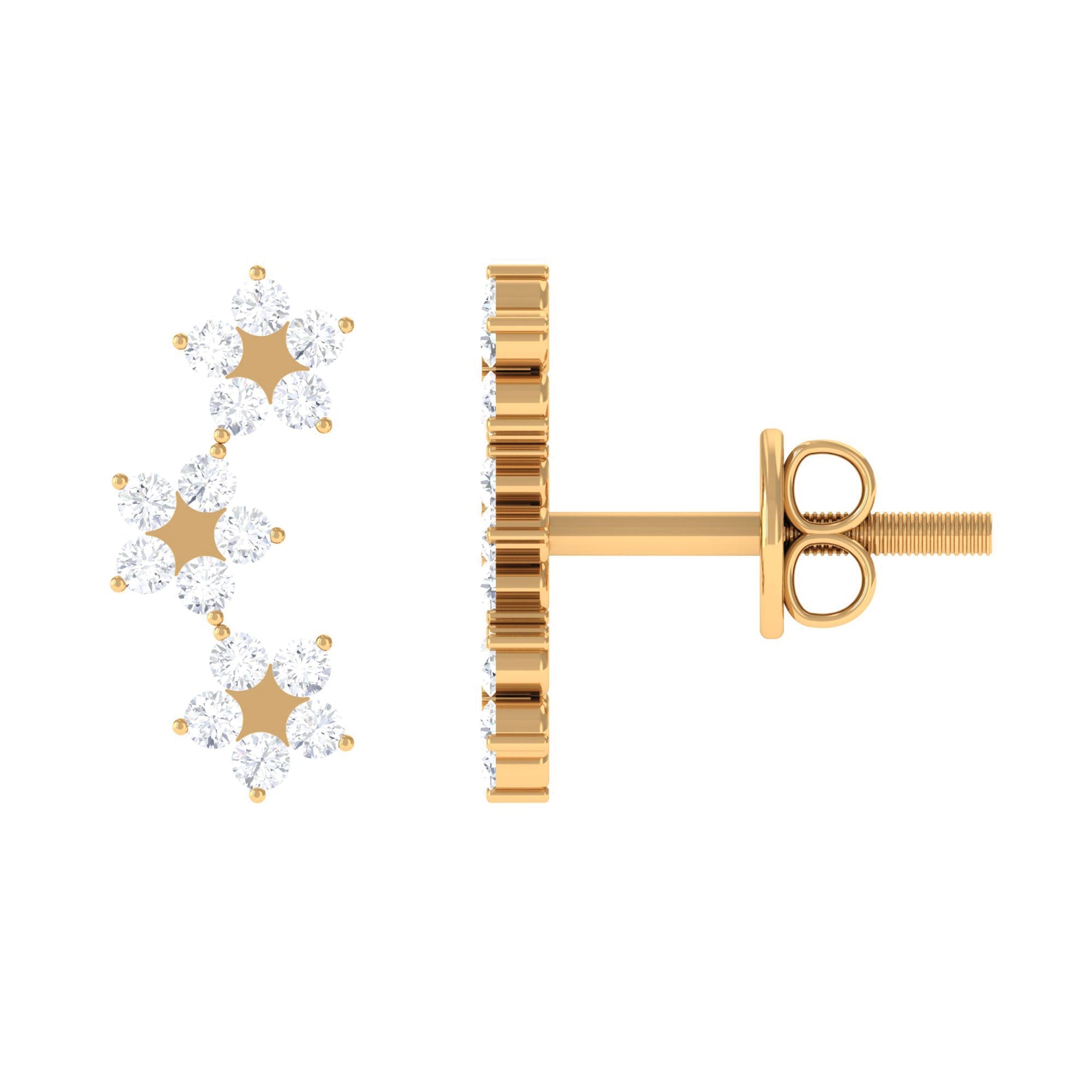 1/2 CT Diamond Floral Climber Earrings in Gold