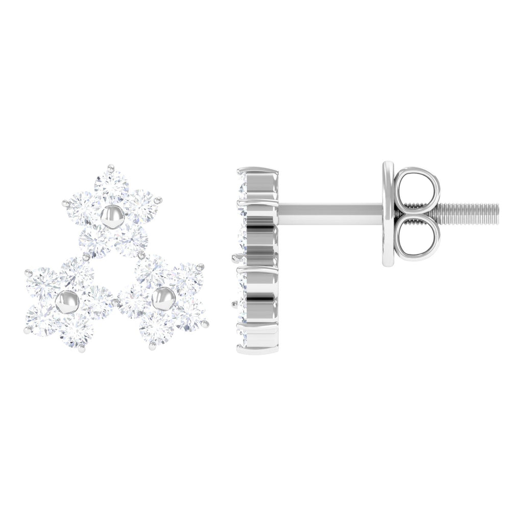 1/2 CT Round Cut Diamond Cluster Floral Stud Earring