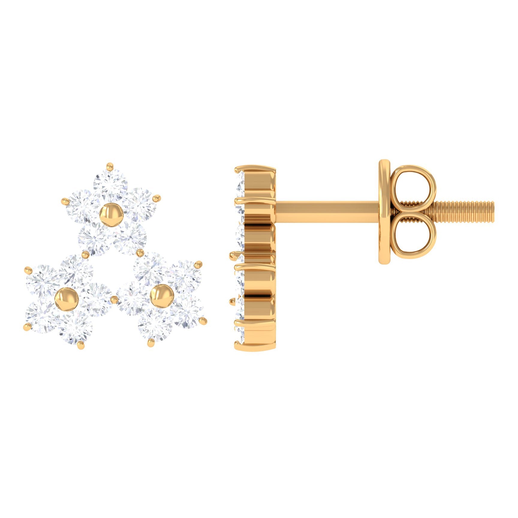 1/2 CT Round Cut Diamond Cluster Floral Stud Earring